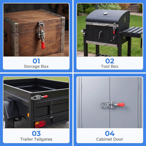 Image showing Heavy Duty 6pcs Stainless Steel Toggle Latch Clamps For Doors And Trailer Hatches Locking Hooks used on a storage box.