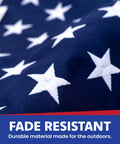 Close-up of embroidered stars on Premium 5x8 American Flag Built Tough For All Weather Outdoors Heavy Duty PolyMax Polyester.