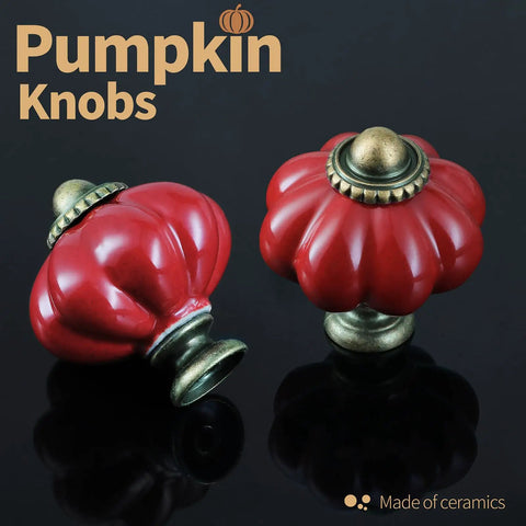 Six Pack Dark Red Ceramic Pumpkin Cabinet Knobs With Mounting Hardware Killer Vintage Drawer Pulls Straight Up Premium Antique Style Handles For Kitchen And Bedroom Furniture Dead On Classic Decor - ceramic pumpkin knobs with brass accents