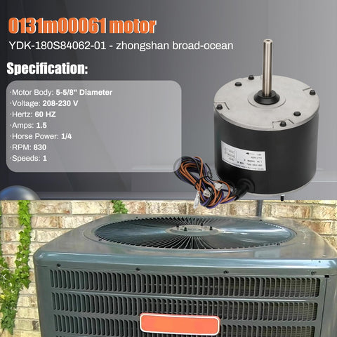 1/4 HP Condenser Fan Motor Replacement For Goodman Central AC Units 208 230V 1 Speed 830 RPM Permanently Sealed 3 Wire