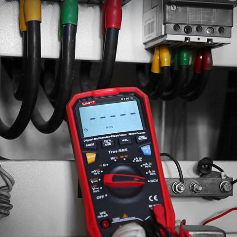 UT161B True RMS Digital Multimeter Workhorse Measuring Voltage in an Electrical Panel with 6000 Counts and 1000V AC DC NCV