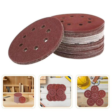 150 Piece Inch 8-Hole Hook And Loop Sanding Discs Assorted Grit Set For Power Tool Grinders stacked for efficient use.