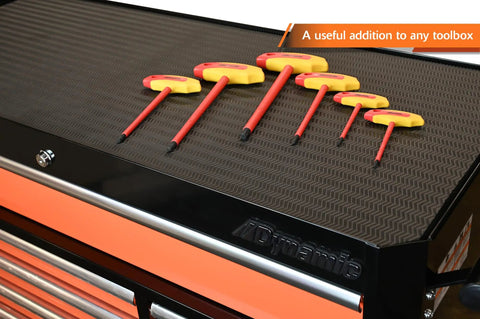 Six Piece Insulated Metric T-Handle Hex Key Set For Electrical Work, 10,000V AC Tested, displayed on a toolbox surface