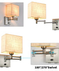 Dimmable Wall Sconce With Swing Arm 7.1 Inch Reading Light Plug In Wall Lamp With Dual USB Ports, flexible swivel in action.