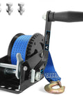 Heavy Duty Boat Trailer Winch 1600Lbs With 26ft Strap, 4:1 Gear Ratio Hand Crank Winch in steel with blue strap