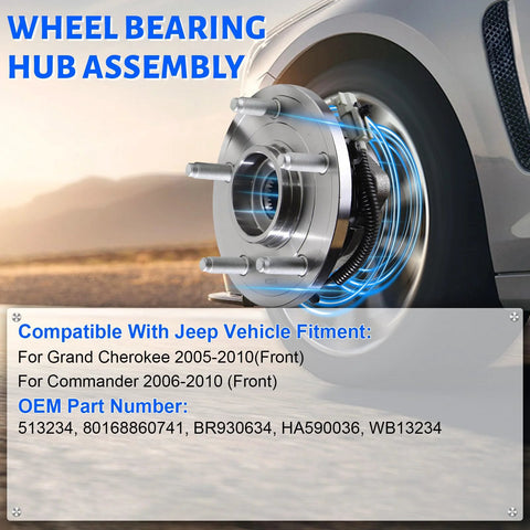 Front Wheel Bearing Hub Assembly With 5-Lug ABS For Jeep Grand Cherokee 2005-2010 And Jeep Commander 2006-2010 Replacement Hub 513234 OEM quality.