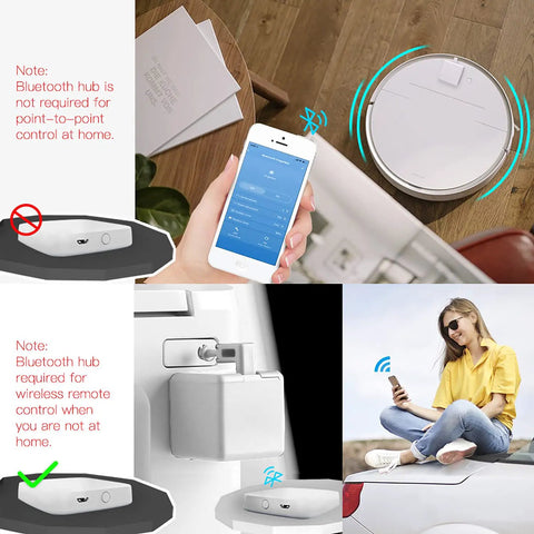 Smart Fingerbot Button Pusher For Rocker Switches And Buttons Wireless App Or Timer Control No Wiring Bluetooth Operation Works With Alexa And Google Home Gateway Compatible White in use with mobile app and home devices.