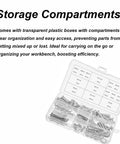 122 Piece Stainless Steel Cotter Pin And R Clip Set With 15 Cotter Pin Sizes And 9 R Clip Sizes in transparent organizer box
