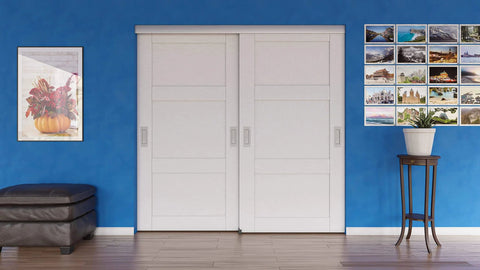 Installed 6 Foot Bypass Sliding Closet Door Track Kit For Double Doors With 72 Inch Rails And Supreme Smooth Ball Bearing Hardware