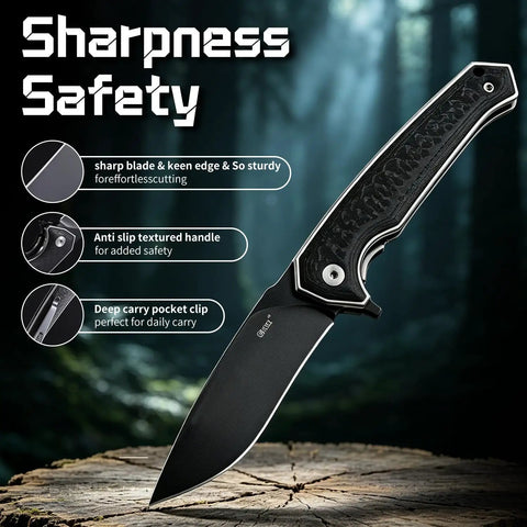 Keen Folding Pocket Knife Dope EDC Gear with 84mm 14C28N stainless steel blade, deep carry pocket clip, textured handle.