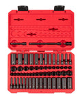 One Quarter Inch Drive Shallow And Deep Twelve Point Impact Socket Set With Case Sixty One Piece Socket Set Includes Five Thirty Seconds To Eleven Sixteenths Inches And Four To Seventeen Millimeters All In One Handy Kit For Any Auto Or Workshop Job in red case