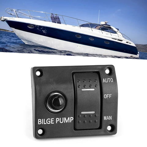 3 Way Marine Bilge Pump Panel With LED Indicator Built In 15A Circuit Breaker 12V 24V DC 3 Position Automatic Off Manual Rocker Switch