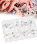 Pro Grade Watch Crown Kit with copper and stainless steel crowns in 12-slot organizer box and watchmaker using tools