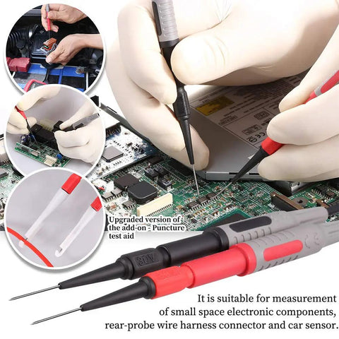 Pro Grade 25 Piece Multimeter Leads Kit With Replaceable Gold Plated Probes testing electronic components