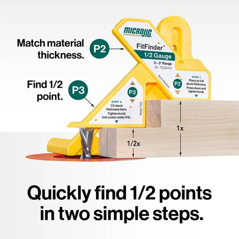 FitFinder One Half Gauge And Matchfit Dado Stop Pro Kit Bundle used for fast accurate 1/2 point finding in woodworking.