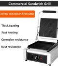 Heavy Duty Electric Sandwich Press Grill 2200W Nonstick Plate Commercial Toastie Maker showing fast heating commercial grill.