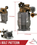 Pressure Washer Water Pump For 3000 PSI Systems With Beefy Brass Head, 4 bolt pattern, multiple angles view