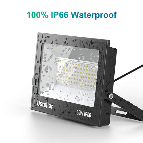 2 Pack 80W LED Flood Lights Outdoor IP66 Waterproof Security Lighting 800W Equivalent 5000K wet surface detail
