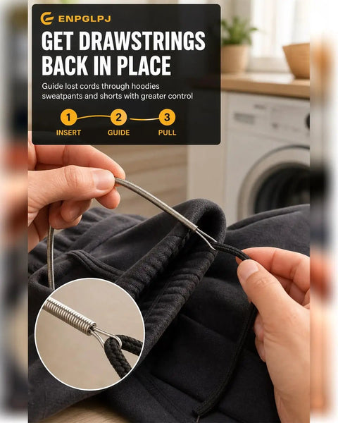 Flexible Drawstring Threading Tool For Elastic And Cord Easy To Use Pro Level Guide Through Narrow Waistbands And Curves Helps You Rethread Lost Cords Fast And Smooth For Diy Sewing Projects. 227 mm spring steel threading tool guiding a hoodie drawstring
