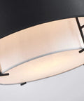 Close-up view of the 4 Light Dope Modern Black Fabric Chandelier For Dining Room Farmhouse Drum Style Pendant Light Fixture