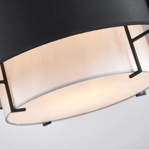 Close-up view of the 4 Light Dope Modern Black Fabric Chandelier For Dining Room Farmhouse Drum Style Pendant Light Fixture