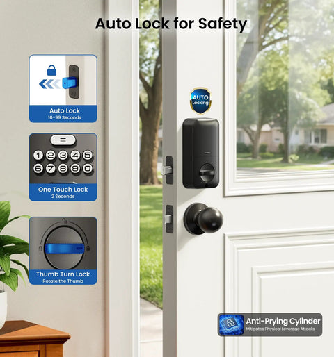 Bulletproof AI Fingerprint Deadbolt Door Lock With Durable Smart Knob Set For Next Level Home Security Zero Hassle Instant Unlock In Point Three Seconds Finished In Smooth Matte Black Exterior Trim