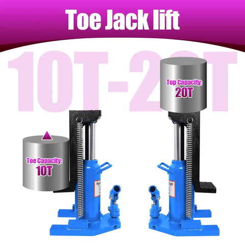 Built Tough Hydraulic Toe Jack Lift 20 Ton Heavy Duty Garage Workhorse Steel Machine Hoist With Quick Pump Handle for 10T-20T capacity.