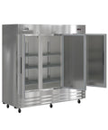 Built To Last Straight Up Heavy Duty Three Door Stainless Steel Commercial Reach In Refrigerator 72 Cubic Feet Upright Kitchen Chiller With Etl Certification open with shelves inside