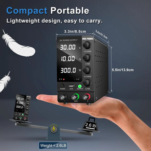 Variable DC Power Supply 30V 10A Benchtop Pro-Grade Regulated Switching Power Supply With On Off Output Switch