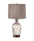 289 Jute-Wrapped Mercury Glass Table Lamp With Bleached Burlap Shade, UL Listed Modern Rustic Nightstand Light