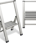 One Step Folding Aluminum Ladder Lightweight Ultra Slim Profile With Anti Slip Steps Portable For Home Office Kitchen And Photography Use Dope For Cleaning Painting And DIY Projects, folded side view