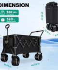 Heavy Duty Collapsible Wagon Cart 550 Lbs Capacity With Drop Down Tailgate Dual Handles Big Wheels Foldable Utility Cart For Camping Fishing Gardening Shopping Black shown folded and in use.