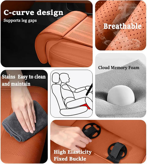 Ultra Comfy Memory Foam Car Seat Extender Cushion Custom Fit For Mini John Cooper Works Electric Models 2025 And 2026 displaying C-curve design with breathable material.