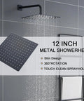 Dope Matte Black Shower Fixture Set With 12 Inch Shower Head Tub Spout And Single Handle Valve Included Easy Temperature Control Modern Black Bath Faucet System For Smooth Water Flow, featuring square head
