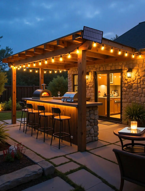 Outdoor Solar String Lights 25 Ft With Remote Waterproof Dimmable 3 Modes Patio Lighting 11 G40 Shatterproof Bulbs on pergola