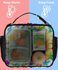 Colorful Lightning Bolt Insulated Lunch Bag With Shoulder Straps For Office School And Travel Your Go To Cooler That Keeps Meals Fresh In A Spacious Main Compartment With Two Side Mesh Pockets Durable Polyester Tote For Kids Women And Men. front view, insulated polyester lunch bag with shoulder strap