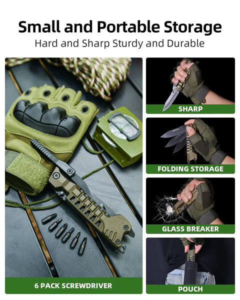 17 In 1 Pocket Knife With Screwdriver Fire Starter Bottle Opener Saw And Whistle Nylon Sheath EDC Gear on tactical surface