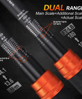 Dual range scale detail on Complete 41 Piece Torque Wrench Set With Quarter, Three Eighths, And Half Inch Drives, Click Torque Wrenches