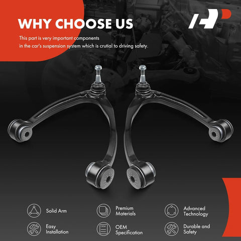 Two Front Upper Control Arms With Ball Joints And Bushings For Chevy Silverado 1500 Tahoe Suburban Avalanche Sierra Yukon XL 1500 GMC Yukon Cadillac Escalade ESV EXT 2007 Through 2014 Replacement, display view
