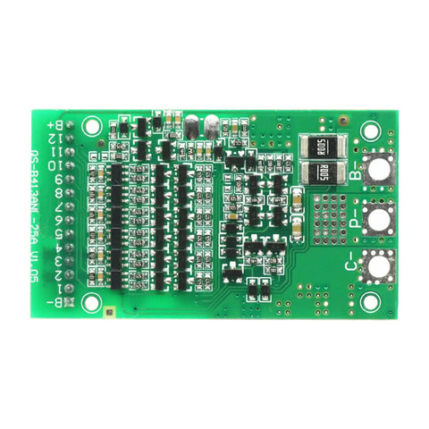 Premium Lithium Ion Battery Management Module For 6S Through 13S Packs, green circuit board with charge control components.