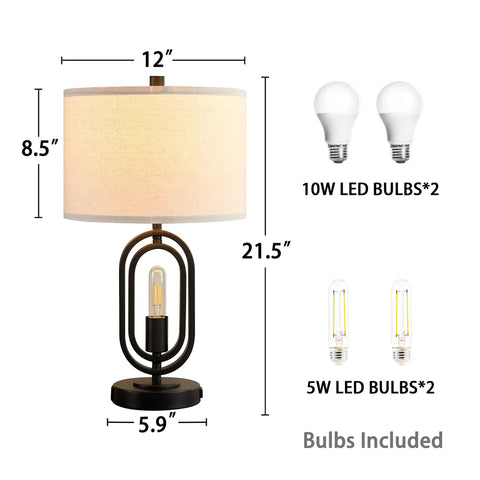 Lit 2 Pack 21.5 Inch 3 Way Dimmable Touch Table Lamps With Rotary Main Light Night Light USB Port And AC Outlet Bulbs Included