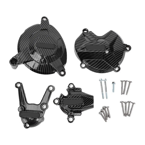Straight Forward Fiberglass Nylon Engine Cover Set Replacement For Bmw S1000R 2009 To 2016 With Slick Carbon Weave, black carbon fiber covers.
