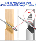 Angled Beveled Washer Set for Cable Railing, Fifty Pack, One Quarter Inch ID, showing 30-degree angle use on wood and metal post