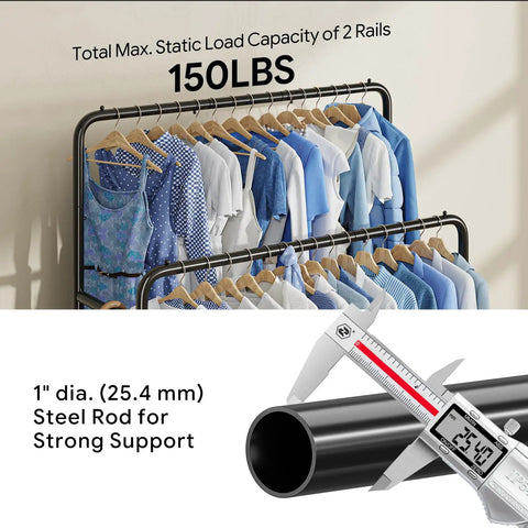 Super Slick Double Tier Garment Rack Built Tough With Heavy Duty Steel Frame And Spacious Bottom Shelf Total Closet Game Changer In Sleek Black Finish Easy Assembly