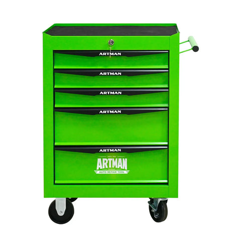 Heavy Duty 21 Inch Rolling Tool Cart With Lockable Steel Storage Cabinet And Slick Glide Ball Bearing Casters For Rapid Garage Workflow In Fresh Green, front view.