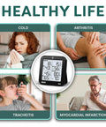 Indoor Outdoor Thermometer Wireless Weather Station With 3 Sensors display showing data, surrounded by health images.