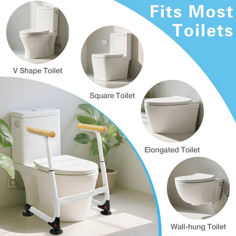 Adjustable Height Toilet Safety Rails With Wood Finishes Big Time 350 Lb Support For Seniors And Mobility Needs on various toilet types.