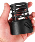 Hand holding black Heat Resistant Shield Cover For Hot Air Machines Universal Protective Cap, showing size and structure.