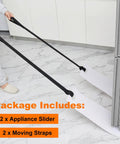 Person using Two Pack Long Appliance Sliders With Pull Straps Furniture Moving Mats 8 By 60 Inches to move a fridge on tile floor.