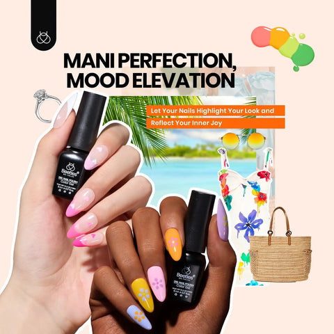 Hands showcasing vibrant gel nails from Gel Nail Kit With UV Light For At Home Manicure In 45 Colors 75 Piece Set